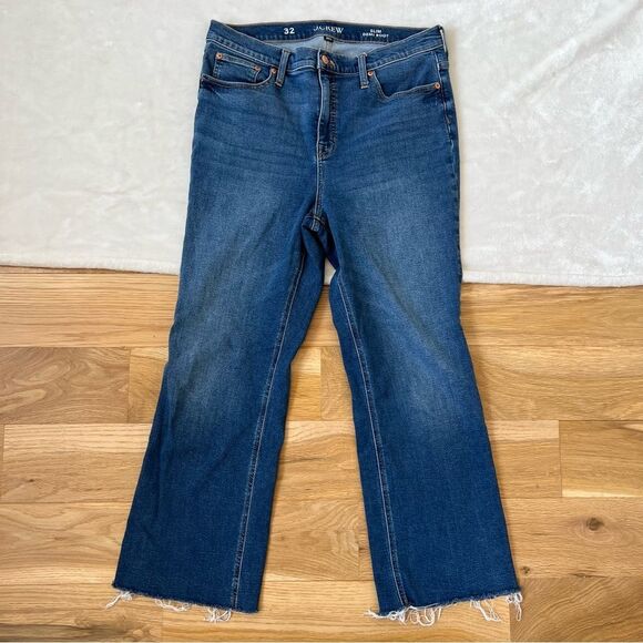 J. Crew Slim Demi Boot Blue Jeans 32 raw hem plus size  comfortable high rise - Picture 2 of 8
